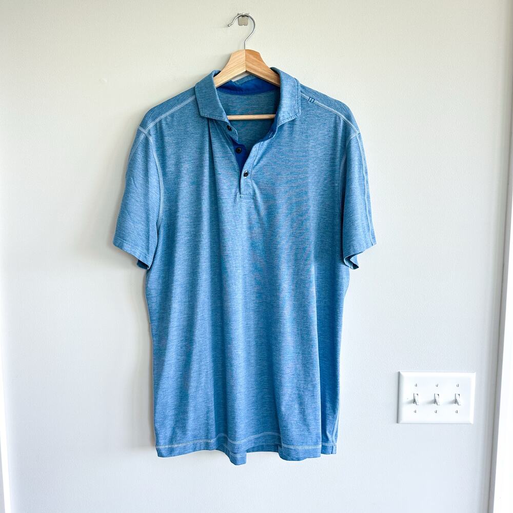 Lululemon Evolution Short Sleeve Polo Shirt Heathered Blue L